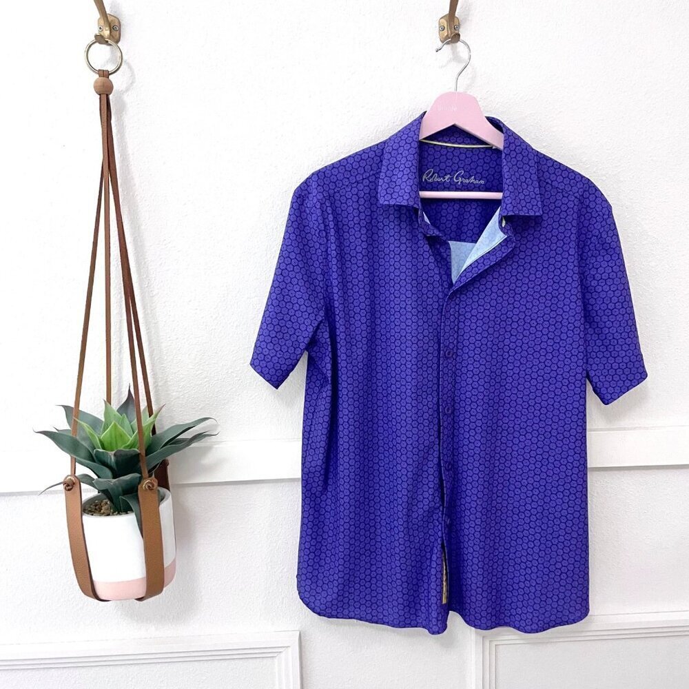 Robert Graham Purple Geometric Print UV Protection Stretch Button Front Shirt M